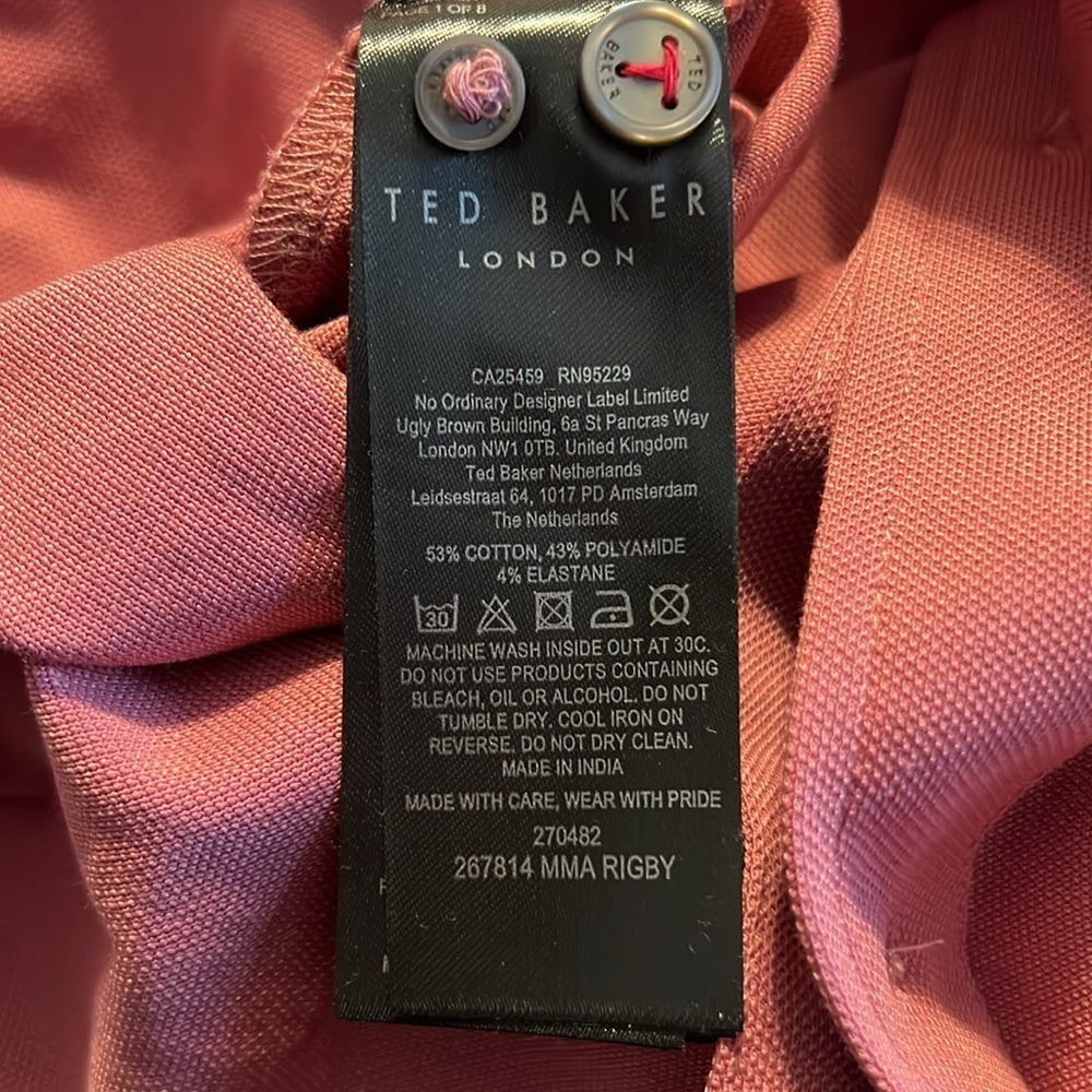 NWT Ted Baker Rigby Pique Long sleeve button down pink salmon shirt size 4 Med - Picture 16 of 16